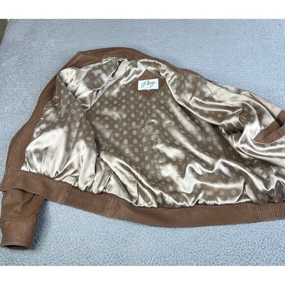Remy Bomber Leather Jacket Mens 42 Tan Brown Suede Full Zip Lined USA Vintage - Picture 9 of 16